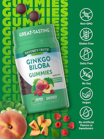 Nature's Truth Ginkgo Biloba Gummies | Vegan, Non-GMO & Gluten Free Extract Supplement | 50 Count | Natural Peach Raspberry Flavor in Saudi Arabia