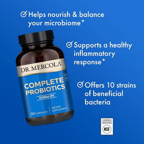Dr. Mercola Complete Probiotics 70 Billion CFU, 90 Servings (90 Capsules), Dietary Supplement, Supports Digestive Health, Non GMO, NSF Certified in Saudi Arabia