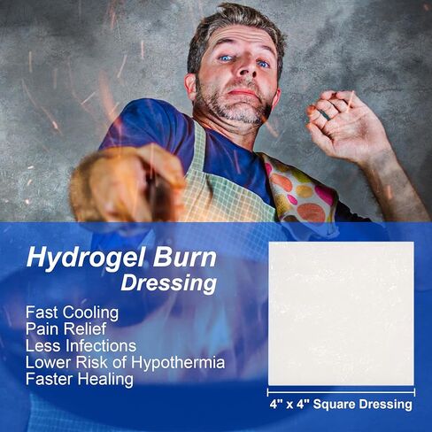 ضمادة مارفيل هيلث هيدروجيل للحروق مقاس 10.16 سم × 10.16 سم، عبوة من 5 وسادات معقمة فردية، استخدام الإسعافات الأولية، بارد، مهدئ، يحمي جميع الحروق، ناعم وقابل للتوافق in Kuwait