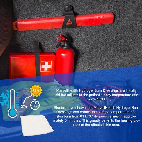 ضمادة مارفيل هيلث هيدروجيل للحروق مقاس 10.16 سم × 10.16 سم، عبوة من 5 وسادات معقمة فردية، استخدام الإسعافات الأولية، بارد، مهدئ، يحمي جميع الحروق، ناعم وقابل للتوافق in Kuwait