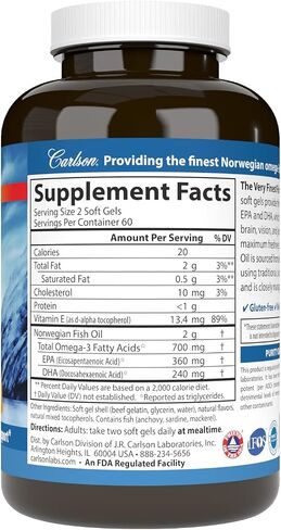 Carlson - The Very Finest Fish Oil, 700 mg Omega-3s, Norwegian Fish Oil Supplement, Wild Caught Omega 3 Fish Oil, Sustainably Sourced Fish Oil Capsules, Omega 3 Supplement, Lemon, 120 Softgels in Saudi Arabia