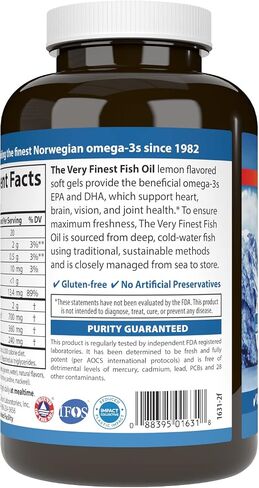 Carlson - The Very Finest Fish Oil, 700 mg Omega-3s, Norwegian Fish Oil Supplement, Wild Caught Omega 3 Fish Oil, Sustainably Sourced Fish Oil Capsules, Omega 3 Supplement, Lemon, 120 Softgels in Saudi Arabia
