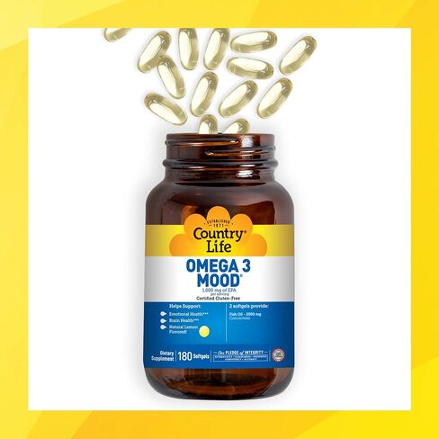 Country Life Omega 3 Mood، 2000 ملغ من زيت السمك مع EPA وDHA، 90 كبسولة هلامية، خالية من الغلوتين معتمدة in Saudi Arabia