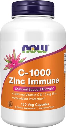 NOW Supplements، مناعة C-1000 والزنك، تركيبة دعم موسمية*، حماية مضادة للأكسدة*، 180 كبسولة نباتية in Kuwait