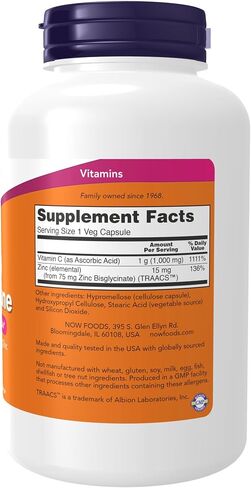 NOW Supplements، مناعة C-1000 والزنك، تركيبة دعم موسمية*، حماية مضادة للأكسدة*، 180 كبسولة نباتية in Kuwait