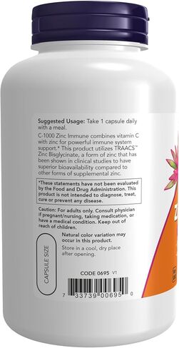 NOW Supplements، مناعة C-1000 والزنك، تركيبة دعم موسمية*، حماية مضادة للأكسدة*، 180 كبسولة نباتية in Kuwait