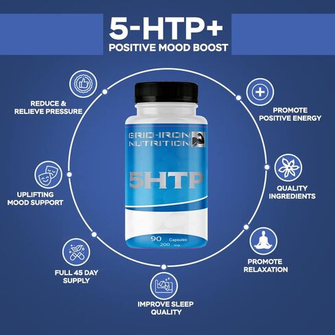 GRID-IRON NUTRITION 5-HTP 200 ملغ، 90 كبسولة (5-هيدروكسي تريبتوفان) - يدعم المزاج الهادئ والمريح - غير معدّل وراثيًا in Kuwait