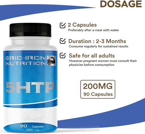 GRID-IRON NUTRITION 5-HTP 200 ملغ، 90 كبسولة (5-هيدروكسي تريبتوفان) - يدعم المزاج الهادئ والمريح - غير معدّل وراثيًا in Kuwait