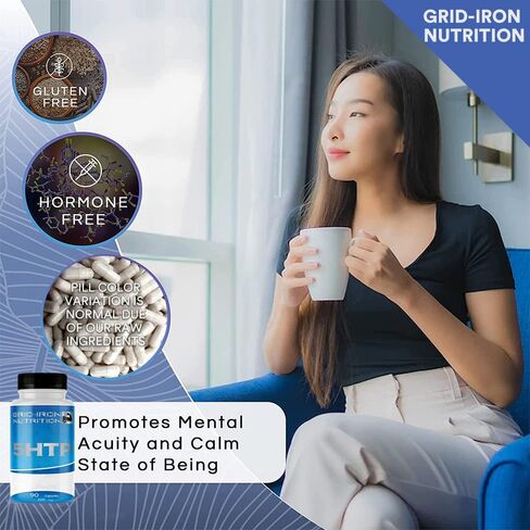GRID-IRON NUTRITION 5-HTP 200 ملغ، 90 كبسولة (5-هيدروكسي تريبتوفان) - يدعم المزاج الهادئ والمريح - غير معدّل وراثيًا in Kuwait