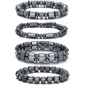 FUTIMELY 4 Pcs Black Hematite Bracelet Energy Elastic Magnet Stone Beaded Bracelet Natural Crystal Gemstone Hematite Magnet Stretch Bracelet Friendship Bracelet Couple Bracelet for Men Women in Kuwait