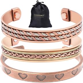 Coppervast Copper Bracelets- for Men and Women| Set of 3 with Gift Bag |Handmade 100% Copper