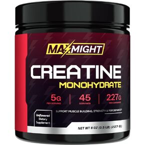 MaxMight Creatine Monohydrate Powder, Micronized, 5g Per Serving, Unflavored & Highly Soluble, No Filler, Build Muscle & Enhance Performance for Men & Women, 45 Servings in Kuwait
