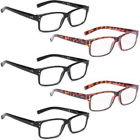 READING GLASSES 5 Pack Spring Hinge Comfort Plastic Readers (3 Balck+2 Tortoise)