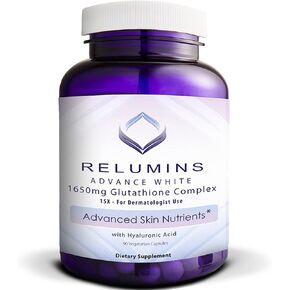 Relumins Advance White 1650mg 15x Glutathione Complex - نسخة محسنة مع حمض ألفا ليبويك وحمض الهيالورونيك - مكمل غذائي - 90 كبسولة نباتية in Kuwait