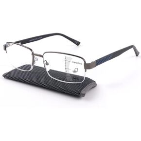 Missfive Men Premium Multifocus Reading Glasses 0 Power on Top Blue Light Blocking, Far/Mid/Near Progressive Multifocal Readers Metal Frame With No Broken Spring Hinge, 1.5x, Blue in Saudi Arabia