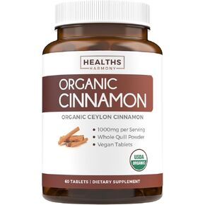USDA Organic Ceylon Cinnamon (30 Tablets) 1000mg Cinnamon Quill Powder per Serving - Natural Cinnamon Supplements for Effective Metabolism, Cognative, Joint, Immune Support - (No Capsules or Pills)