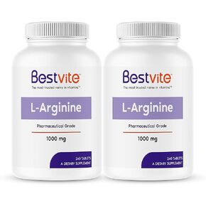 BESTVITE L-Arginine 1000mg per Tablet (240 Tablets) containing 20% More Pure L-Arginine as Compared to L-Arginine HCL Products