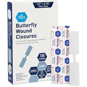 MED PRIDE Butterfly Wound Closure Strips,Sterile,Nonstick,Medium,100-Count in Kuwait