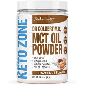 Dr. Colbert's Keto Zone® MCT Oil Powder | Hazelnut Flavor | 70% C8 | 30% C10 | 0 Net Carbs | Gluten Free | 30 Day Supply | 315g | in Kuwait