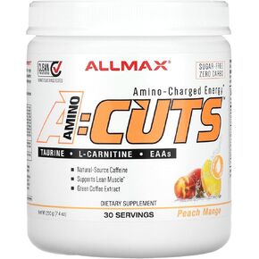 ALLMAX Nutrition AMINOCUTS (ACUTS), Amino-Charged Energy Drink with Taurine, L-Carnitine, Green Coffee Bean Extract, Blue Raspberry, 36 Servings