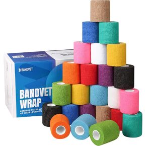 غلاف ضمادة ذاتية اللصق من BANDVET WRAP - عبوة من 12 لونًا متنوعًا، غلاف بيطري غير منسوج، مسامي ومقاوم للماء للإسعافات الأولية، والإصابات الرياضية، والالتواء في الجسم، والحيوانات الأليفة (2 بوصة متعدد الألوان - 12 عبوة) in Kuwait