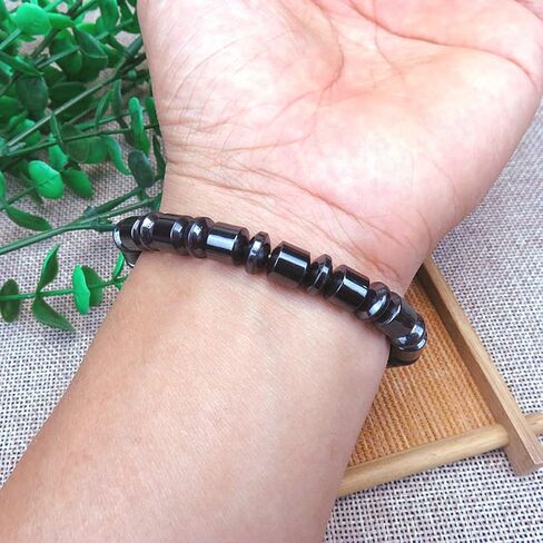 FUTIMELY 4 Pcs Black Hematite Bracelet Energy Elastic Magnet Stone Beaded Bracelet Natural Crystal Gemstone Hematite Magnet Stretch Bracelet Friendship Bracelet Couple Bracelet for Men Women in Kuwait