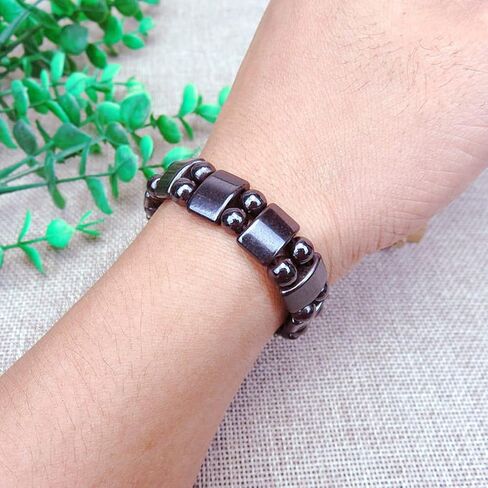 FUTIMELY 4 Pcs Black Hematite Bracelet Energy Elastic Magnet Stone Beaded Bracelet Natural Crystal Gemstone Hematite Magnet Stretch Bracelet Friendship Bracelet Couple Bracelet for Men Women in Kuwait