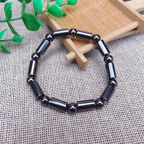 FUTIMELY 4 Pcs Black Hematite Bracelet Energy Elastic Magnet Stone Beaded Bracelet Natural Crystal Gemstone Hematite Magnet Stretch Bracelet Friendship Bracelet Couple Bracelet for Men Women in Kuwait