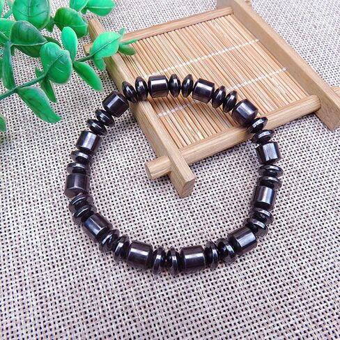 FUTIMELY 4 Pcs Black Hematite Bracelet Energy Elastic Magnet Stone Beaded Bracelet Natural Crystal Gemstone Hematite Magnet Stretch Bracelet Friendship Bracelet Couple Bracelet for Men Women in Kuwait