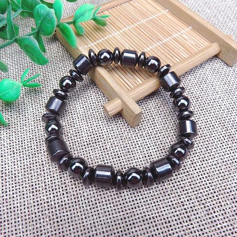 FUTIMELY 4 Pcs Black Hematite Bracelet Energy Elastic Magnet Stone Beaded Bracelet Natural Crystal Gemstone Hematite Magnet Stretch Bracelet Friendship Bracelet Couple Bracelet for Men Women in Kuwait