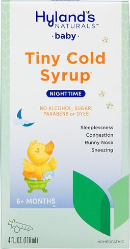 Hyland's Naturals Baby Tiny Cold Syrup, Nighttime PM, Natural Relief of Sneezing, Runny Nose, Congestion & Sleeplessness, 4 Ounce in Kuwait