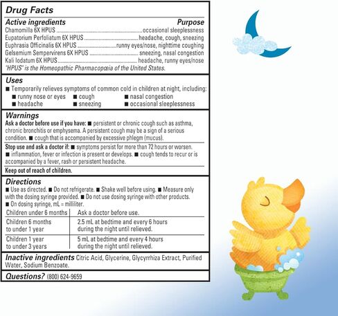 Hyland's Naturals Baby Tiny Cold Syrup, Nighttime PM, Natural Relief of Sneezing, Runny Nose, Congestion & Sleeplessness, 4 Ounce in Kuwait