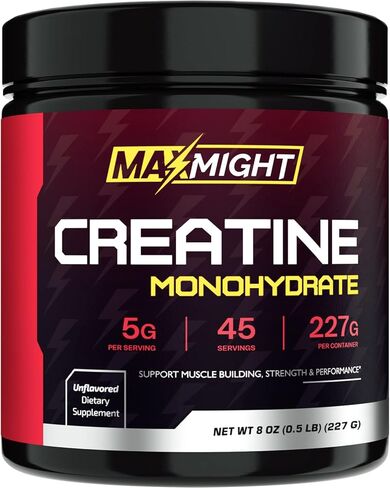 MaxMight Creatine Monohydrate Powder, Micronized, 5g Per Serving, Unflavored & Highly Soluble, No Filler, Build Muscle & Enhance Performance for Men & Women, 45 Servings in Kuwait