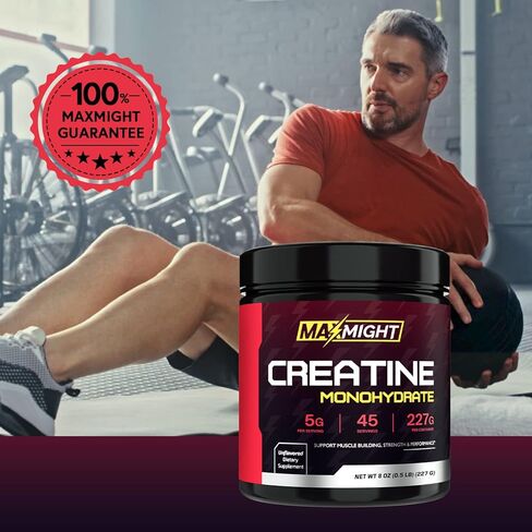 MaxMight Creatine Monohydrate Powder, Micronized, 5g Per Serving, Unflavored & Highly Soluble, No Filler, Build Muscle & Enhance Performance for Men & Women, 45 Servings in Kuwait
