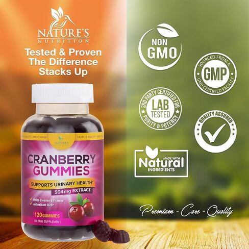 Cranberry Gummies - Urinary Tract Health Gummy + Vitamin C - 25,000mg - Triple Strength Cranberry Concentrate Extract Supplement Pills, Ultimate Potency, Non-GMO, Gluten Free - 60 Gummies in Saudi Arabia