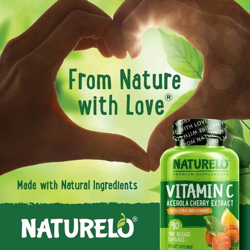 فيتامين C من NATURELO مع مستخلص الكرز الهندي العضوي والبيوفلافونويدات الحمضية - مكمل نباتي - دعم المناعة - 500 مجم فيتامين C لكل غطاء - غير معدل وراثيًا - 180 كبسولة in Kuwait