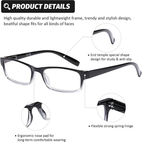 DOOViC Stylish Blue Light Reading Glasses for Women Men Anti UV/Glare/Fatigue 4 Pack Computer Readers +3.00 in Kuwait