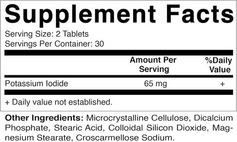 Vitamatic Potassium Iodide 65 mg per Serving - 60 Tablets - Thyroid Support - KI Pills (60 Count (Pack of 1)) in Saudi Arabia