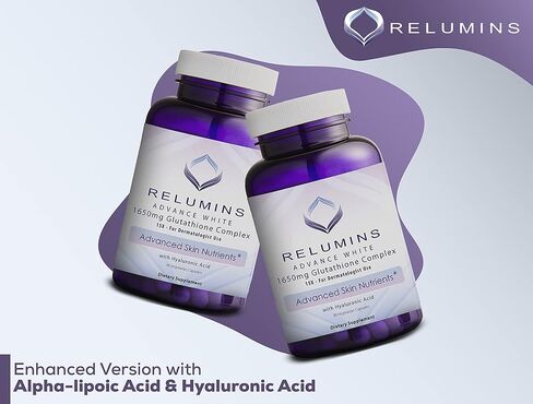 Relumins Advance White 1650mg 15x Glutathione Complex - نسخة محسنة مع حمض ألفا ليبويك وحمض الهيالورونيك - مكمل غذائي - 90 كبسولة نباتية in Kuwait