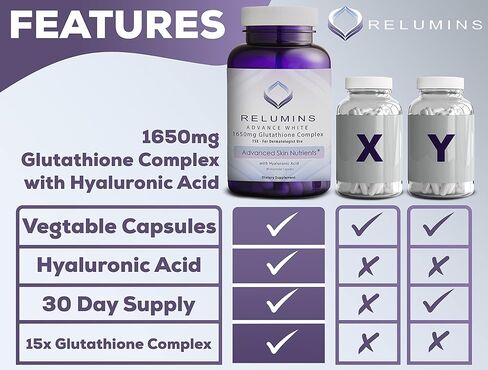 Relumins Advance White 1650mg 15x Glutathione Complex - نسخة محسنة مع حمض ألفا ليبويك وحمض الهيالورونيك - مكمل غذائي - 90 كبسولة نباتية in Kuwait