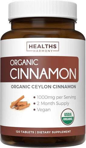 USDA Organic Ceylon Cinnamon (30 Tablets) 1000mg Cinnamon Quill Powder per Serving - Natural Cinnamon Supplements for Effective Metabolism, Cognative, Joint, Immune Support - (No Capsules or Pills) in Kuwait