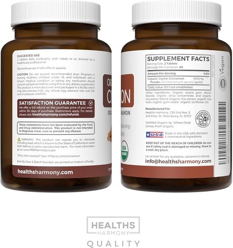 USDA Organic Ceylon Cinnamon (30 Tablets) 1000mg Cinnamon Quill Powder per Serving - Natural Cinnamon Supplements for Effective Metabolism, Cognative, Joint, Immune Support - (No Capsules or Pills) in Kuwait