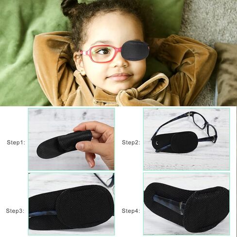 لوتر 6 قطع من رقع العين للنظارات، رقعة عين كبيرة الحجم من قماش غير منسوج لتغطية العين اليمنى واليسرى للاطفال والكبار لتحسين الرؤية (اسود) in Saudi Arabia