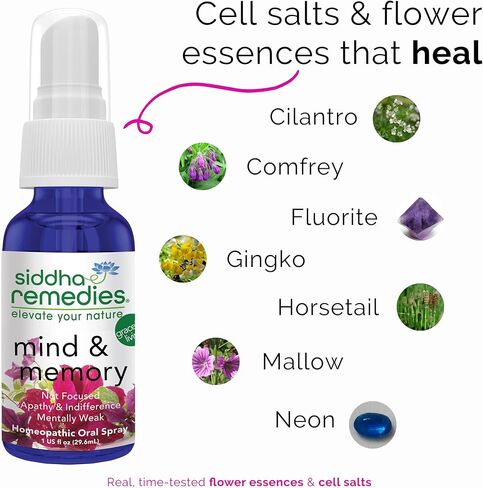 رذاذ للعقل والذاكرة، من سيداها ريميديز، لالتهاب الجلد، عدم الفرق، منخفض التركيز | علاج مثلي طبيعي 100% مع أملاح خلايا المعالجة المنزلية وخلاصة الزهور | خالٍ من الكحول والسكر in Kuwait