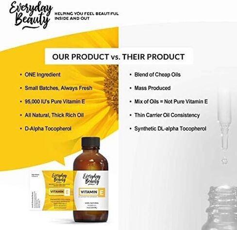 Pure Vitamin E Oil- D-Alpha Tocopherol 100% Pure & All Natural 1 Fl Oz Glass Bottle & Dropper 42,500 IUs - Not a Blend, Thick, Amber Color, Nutty Aroma From Wheat Germ - Face Body Hair in Kuwait