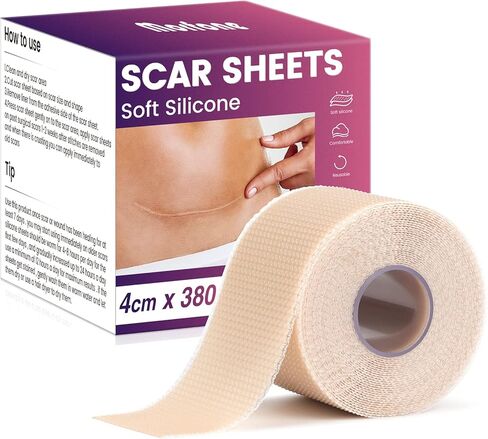 Silicone Scar Sheets (1.6" x 150" Roll-3.8M), Morfone Silicone Scar Tape, Professional and Effective Silicone Scar Removal Strips for C-Section, Surgery, Burn, Keloid, Acne, Upgrade Waterproof in Kuwait
