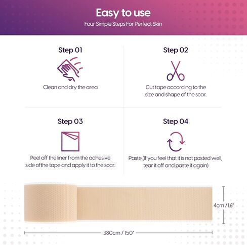 Silicone Scar Sheets (1.6" x 150" Roll-3.8M), Morfone Silicone Scar Tape, Professional and Effective Silicone Scar Removal Strips for C-Section, Surgery, Burn, Keloid, Acne, Upgrade Waterproof in Kuwait