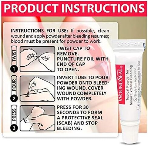 WoundSeal Topical Powder Wound Care First Aid for Cuts, Scrapes and Abrasions Single Use, 4 count (Packaging May Vary) in Saudi Arabia