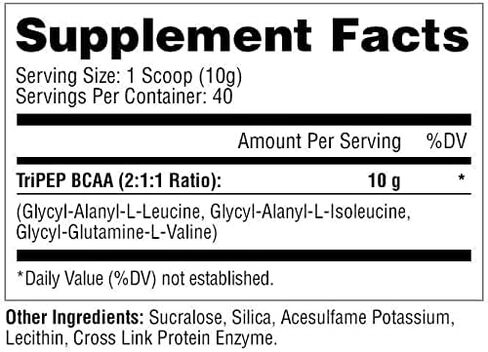 Metabolic Nutrition - TRIPEP - Tri-Peptide Branch Chain Amino Acid, BCAA Powder, Pre Intra Post Workout Supplement, Blue Raspberry, 400 Grams (40 Servings) in Saudi Arabia
