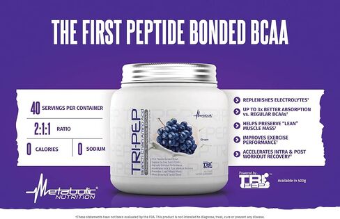Metabolic Nutrition - TRIPEP - Tri-Peptide Branch Chain Amino Acid, BCAA Powder, Pre Intra Post Workout Supplement, Blue Raspberry, 400 Grams (40 Servings) in Saudi Arabia